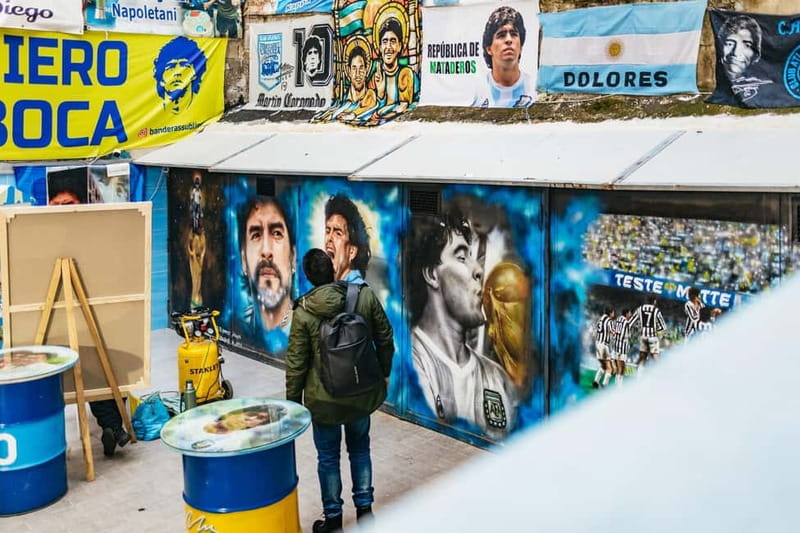 Naples: Spanish Quarters Folk Street Art w/ Sweets Tasting - The Maradona mural stop: a football shrine in plain sight