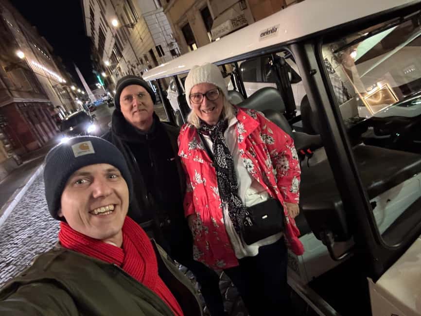 Rome: Private Nighttime Golf Cart Tour with Aperitivo - Colosseum at night and the Spanish Steps holiday mood